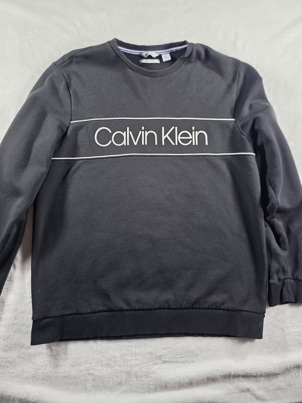 Calvin Klein Mens XL Black Soft Touch Fleece Logo Crewneck Sweatshirt